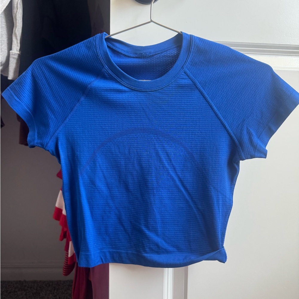lululemon athletica Cobalt Blue Short-Sleeve Performance Crop Top
